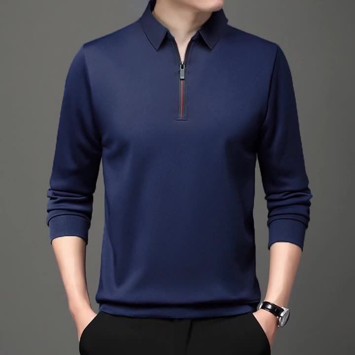 Wholesale high quality solid color zipper Tshirt Mens Custom Logo Long Sleeve Plain Work Polo T-Shirts