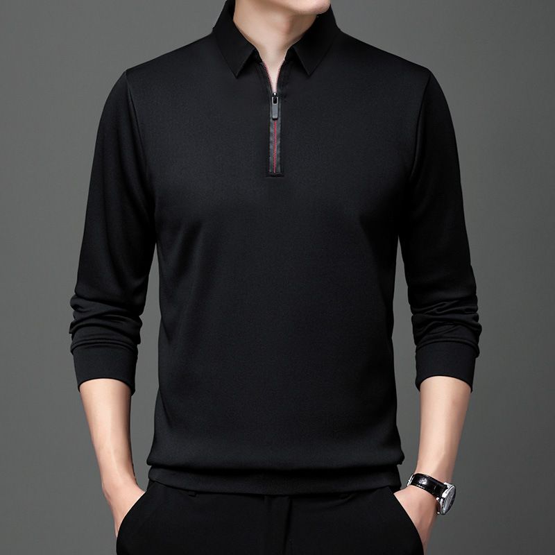 Wholesale high quality solid color zipper Tshirt Mens Custom Logo Long Sleeve Plain Work Polo T-Shirts