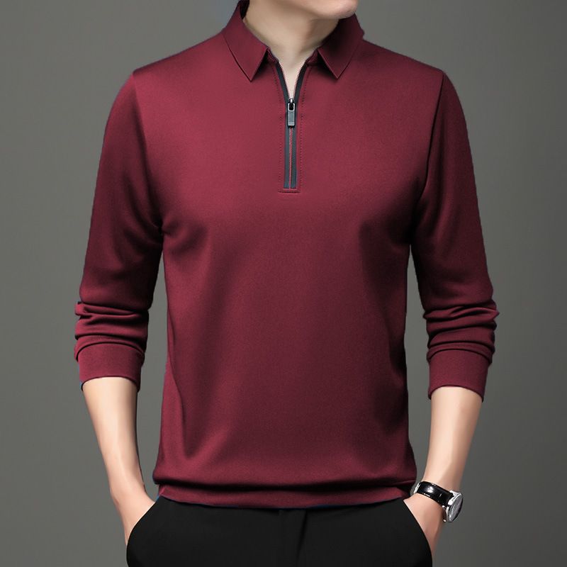 Wholesale high quality solid color zipper Tshirt Mens Custom Logo Long Sleeve Plain Work Polo T-Shirts