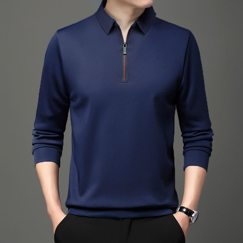 Wholesale high quality solid color zipper Tshirt Mens Custom Logo Long Sleeve Plain Work Polo T-Shirts
