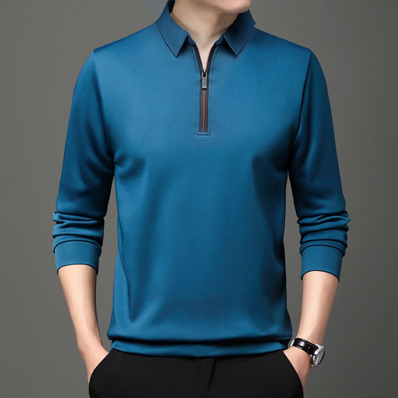Wholesale high quality solid color zipper Tshirt Mens Custom Logo Long Sleeve Plain Work Polo T-Shirts