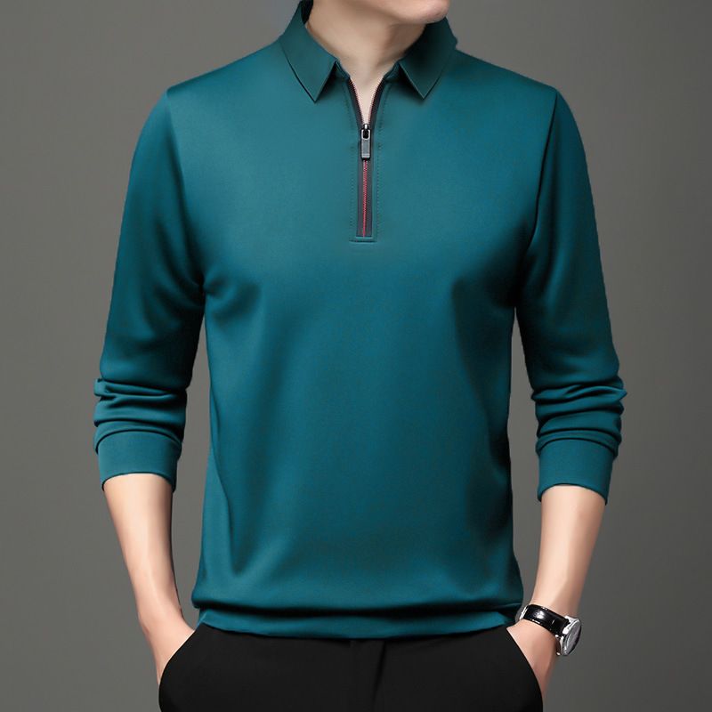 Wholesale high quality solid color zipper Tshirt Mens Custom Logo Long Sleeve Plain Work Polo T-Shirts