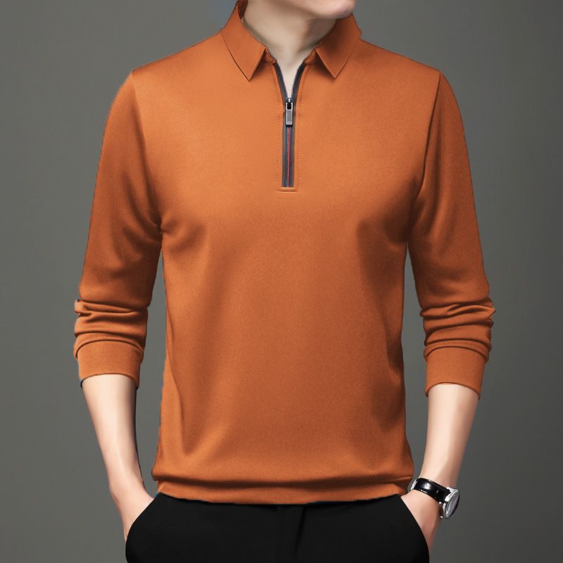 Wholesale high quality solid color zipper Tshirt Mens Custom Logo Long Sleeve Plain Work Polo T-Shirts
