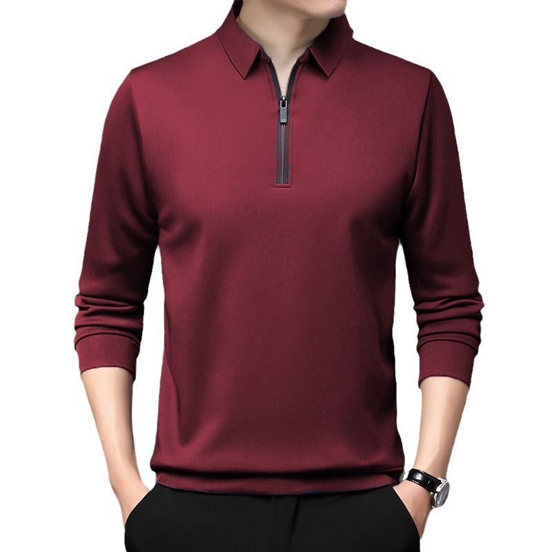 Wholesale high quality solid color zipper Tshirt Mens Custom Logo Long Sleeve Plain Work Polo T-Shirts