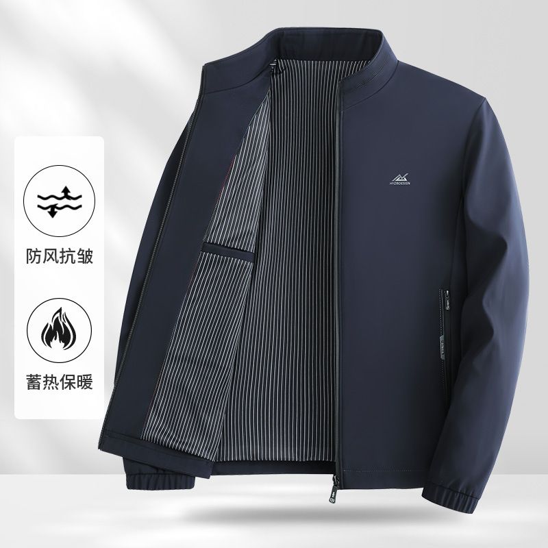 New spring and autumn jacket for middle-aged and elderly men's business and leisure middle-aged men's standing collar loose top Coats