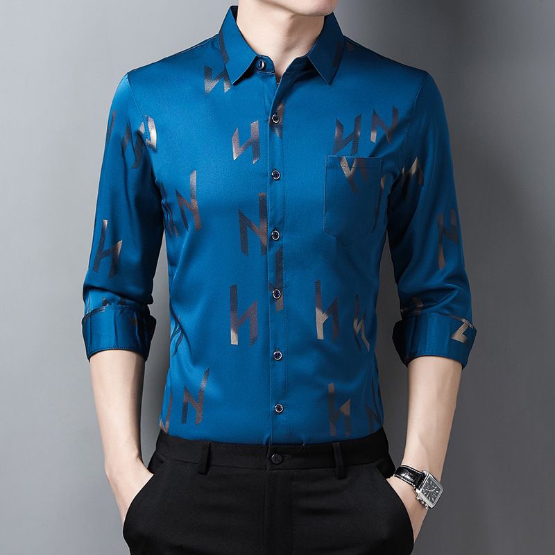 Latest Design Men Business Plaid Shirt Long Sleeve Shirt Brand Formal Cotton Printing Men Dress Shirt