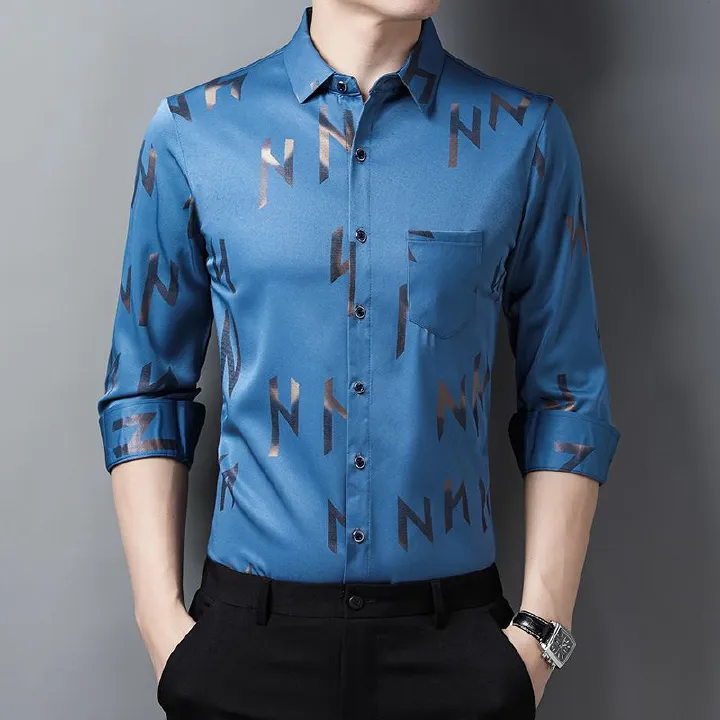 Latest Design Men Business Plaid Shirt Long Sleeve Shirt Brand Formal Cotton Printing Men Dress Shirt