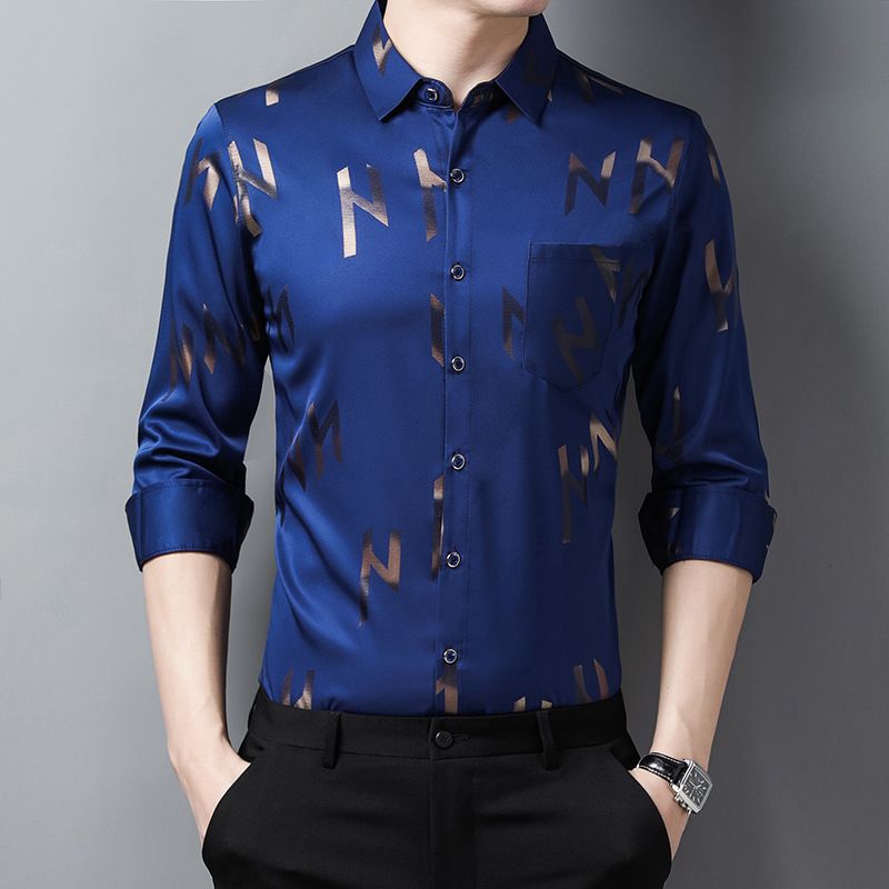 Latest Design Men Business Plaid Shirt Long Sleeve Shirt Brand Formal Cotton Printing Men Dress Shirt