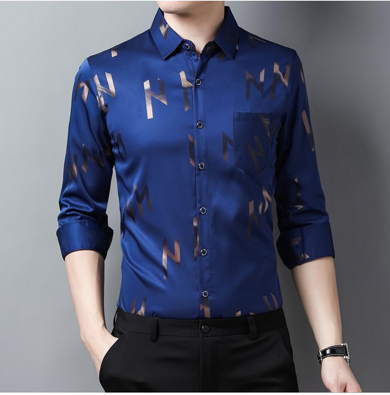 Latest Design Men Business Plaid Shirt Long Sleeve Shirt Brand Formal Cotton Printing Men Dress Shirt