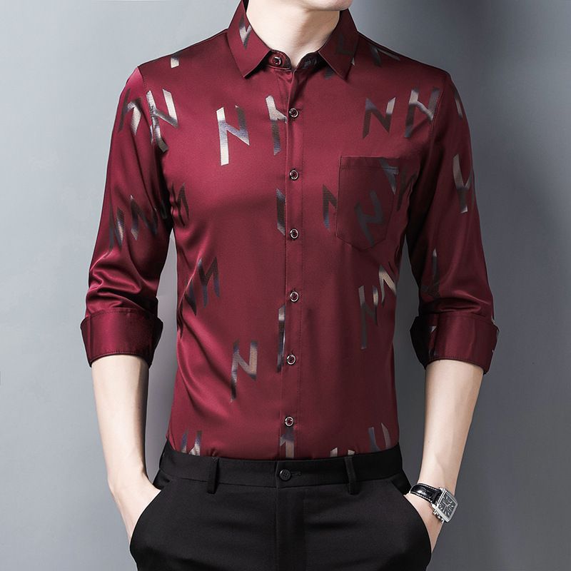 Latest Design Men Business Plaid Shirt Long Sleeve Shirt Brand Formal Cotton Printing Men Dress Shirt