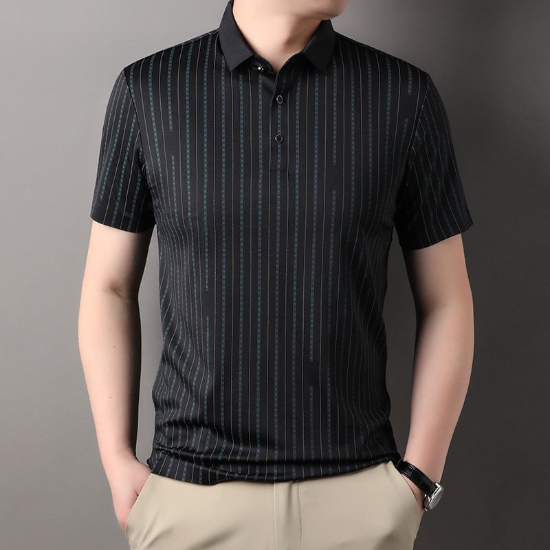 Wholesale Summer Cool Casual T Shirt Polo Striped Business t-shirt Custom Button T Shirt