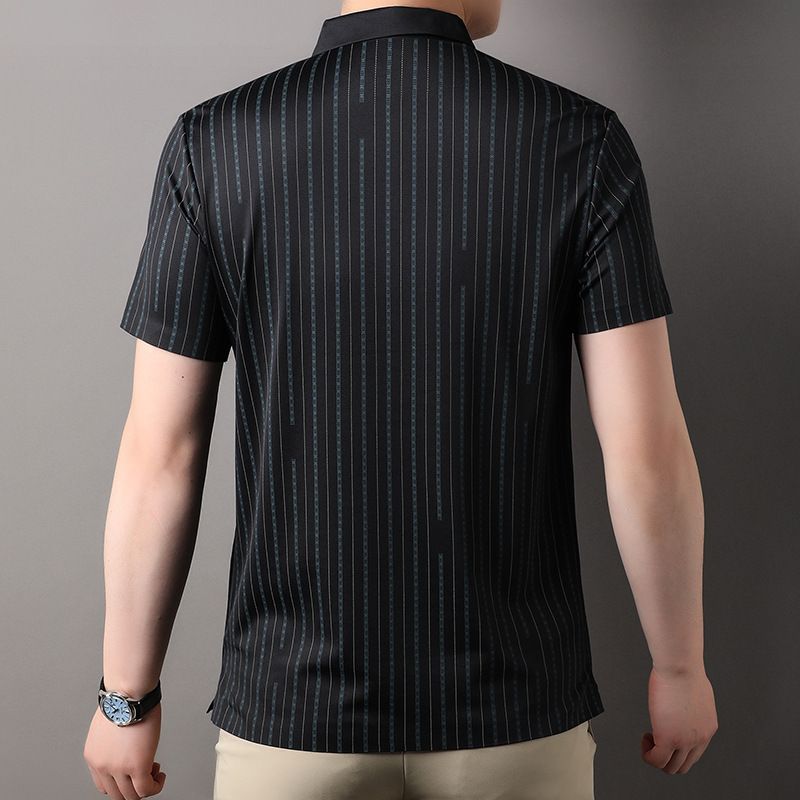 Wholesale Summer Cool Casual T Shirt Polo Striped Business t-shirt Custom Button T Shirt