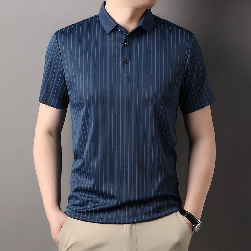 Wholesale Summer Cool Casual T Shirt Polo Striped Business t-shirt Custom Button T Shirt
