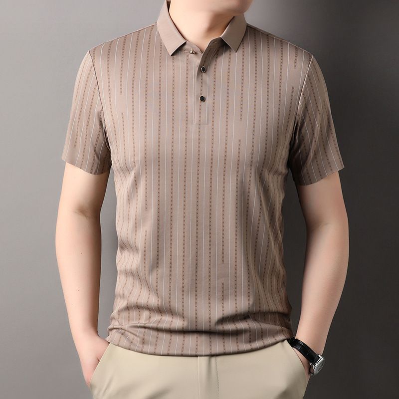 Wholesale Summer Cool Casual T Shirt Polo Striped Business t-shirt Custom Button T Shirt