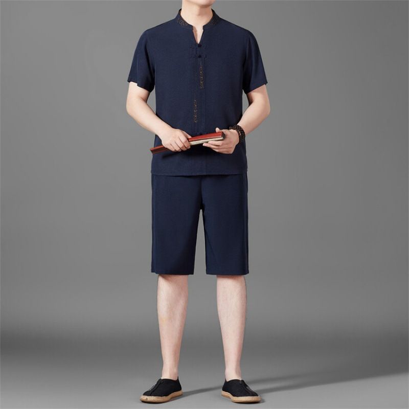 New Men's Thin Linen Suit Summer Chinese Loose Large Cotton And Linen 2 Pieces set  Two-Piece Outfits