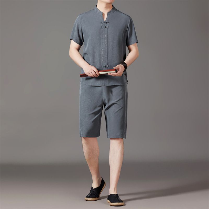 New Men's Thin Linen Suit Summer Chinese Loose Large Cotton And Linen 2 Pieces set  Two-Piece Outfits