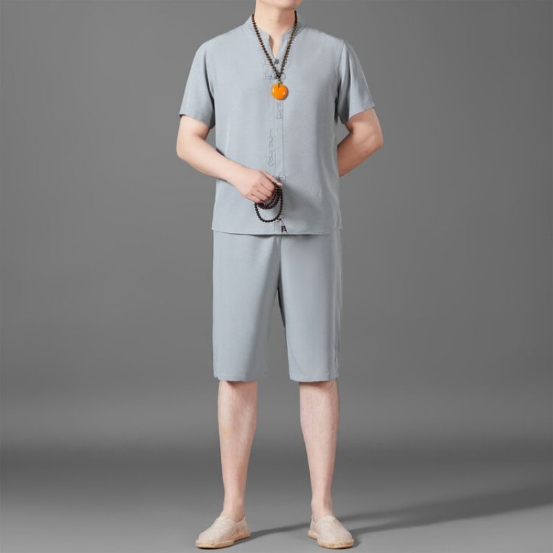 New Men's Thin Linen Suit Summer Chinese Loose Large Cotton And Linen 2 Pieces set  Two-Piece Outfits