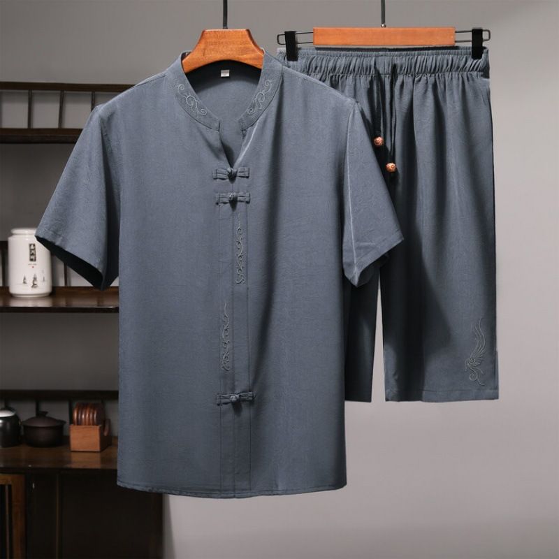New Men's Thin Linen Suit Summer Chinese Loose Large Cotton And Linen 2 Pieces set  Two-Piece Outfits