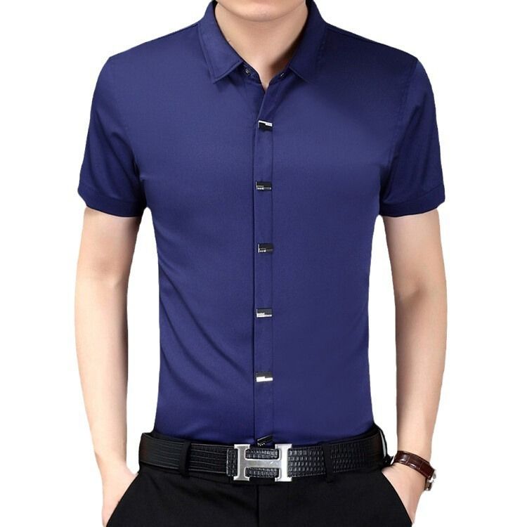 Summer Casual men's short-sleeved shirts Korean style slim solid color plus size dress shirts clothing wholesale Formal wear  Shirts