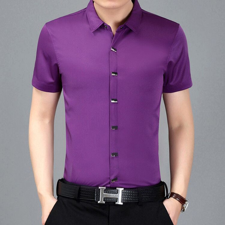 Summer Casual men's short-sleeved shirts Korean style slim solid color plus size dress shirts clothing wholesale Formal wear  Shirts