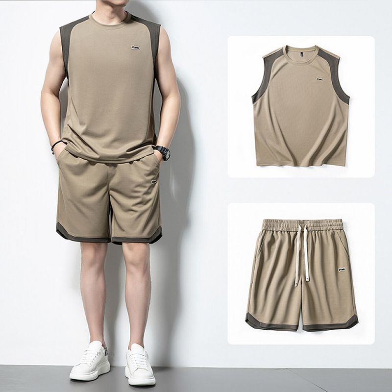 Custom mesh fabric men's gym workout running tank top  Two-Piece Outfits