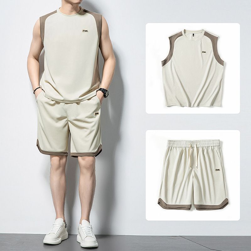 Custom mesh fabric men's gym workout running tank top  Two-Piece Outfits