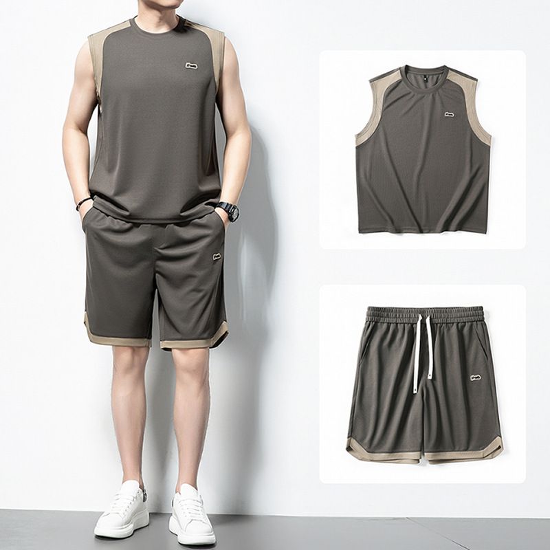 Custom mesh fabric men's gym workout running tank top  Two-Piece Outfits