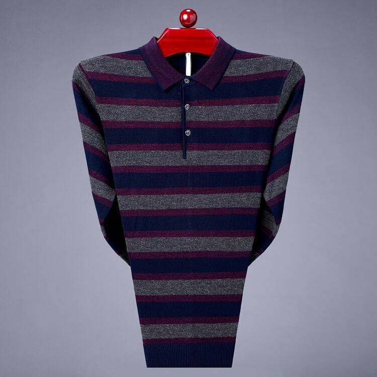 Men's Long Sleeved striped Casual Polo shirt custom 100% cotton polo shirt stripes  Sweaters