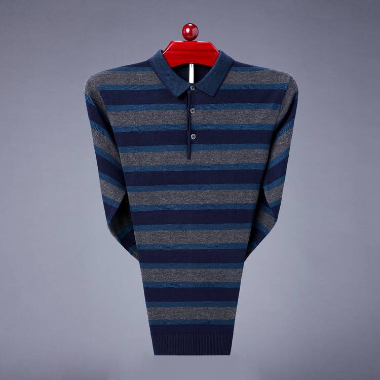 Men's Long Sleeved striped Casual Polo shirt custom 100% cotton polo shirt stripes  Sweaters