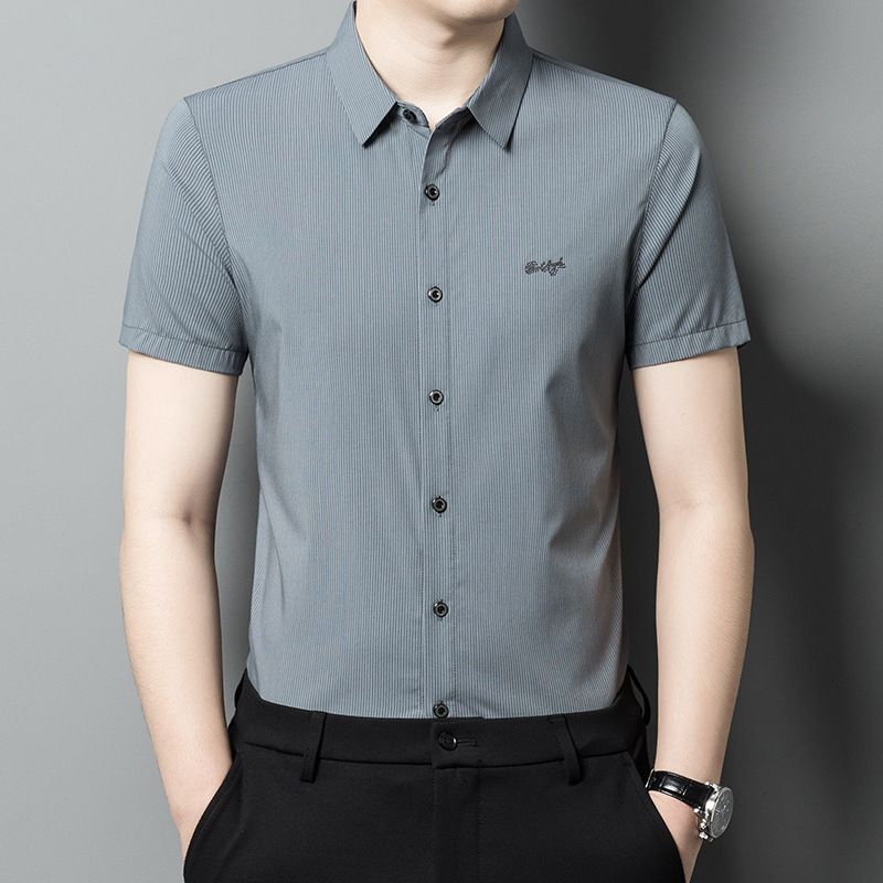 Summer Men Clothing Short Sleeve Printed Youth Thin Breathable Business  Shirts