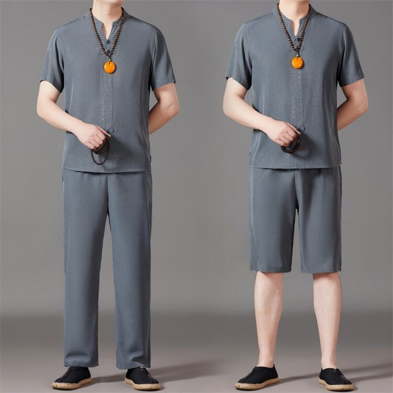 New Men's Thin Linen Suit Summer Chinese Loose Large Cotton And Linen 2 Pieces / Suit Short Sleeve Trousers 2 Pieces Set