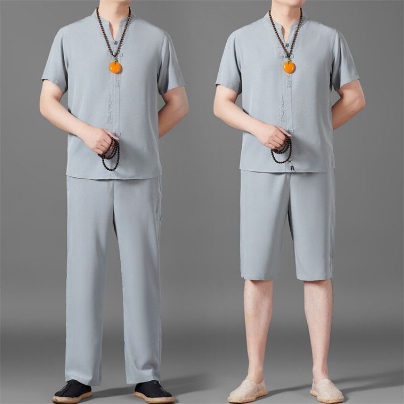 New Men's Thin Linen Suit Summer Chinese Loose Large Cotton And Linen 2 Pieces / Suit Short Sleeve Trousers 2 Pieces Set