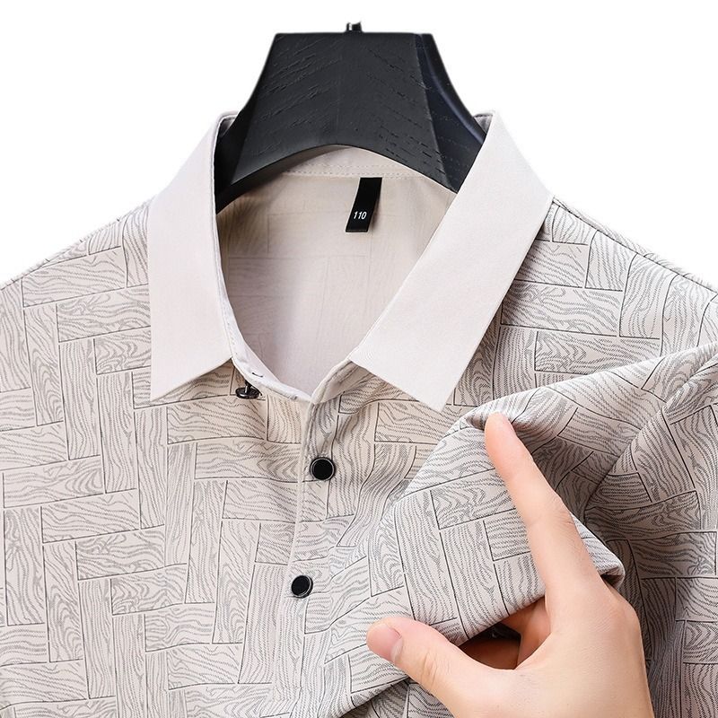 Men's Versatile High-End Short-Sleeved T-Shirt Breathable Ice Silk Cool Polo for Spring and Summer Wholesale Supply T-Shirts