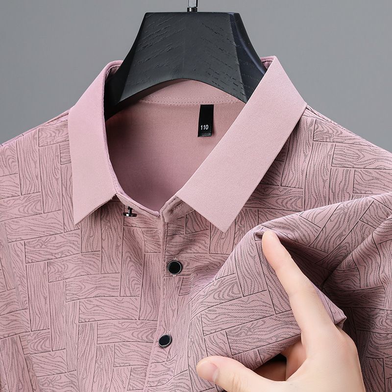 Men's Versatile High-End Short-Sleeved T-Shirt Breathable Ice Silk Cool Polo for Spring and Summer Wholesale Supply T-Shirts