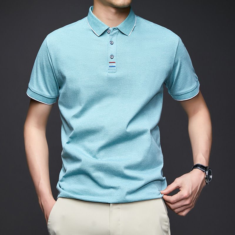 Men's Fashion Solid Short Sleeved Striped Lapel Polo Shirt Summer Breathable Comfortable Top  T-Shirts