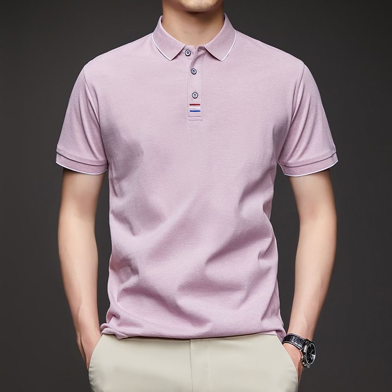 Men's Fashion Solid Short Sleeved Striped Lapel Polo Shirt Summer Breathable Comfortable Top  T-Shirts