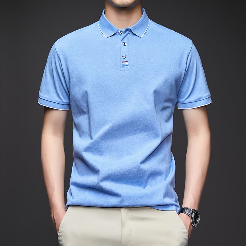 Men's Fashion Solid Short Sleeved Striped Lapel Polo Shirt Summer Breathable Comfortable Top  T-Shirts