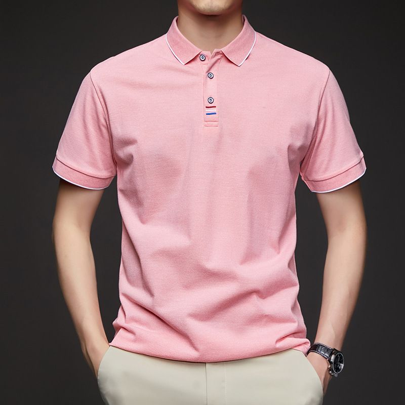 Men's Fashion Solid Short Sleeved Striped Lapel Polo Shirt Summer Breathable Comfortable Top  T-Shirts