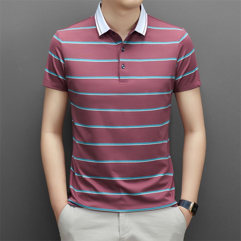 Summer new style high quality cotton stripe polo shirt for men business golf t shirt basic work clothes  T-Shirts