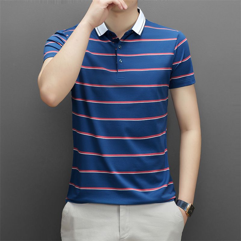 Summer new style high quality cotton stripe polo shirt for men business golf t shirt basic work clothes  T-Shirts