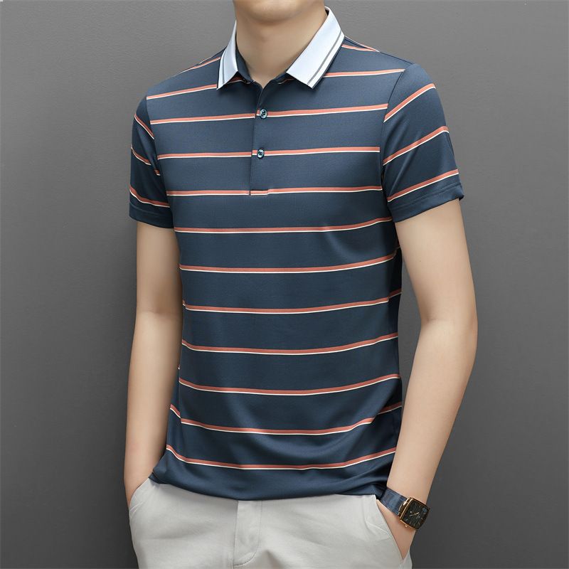 Summer new style high quality cotton stripe polo shirt for men business golf t shirt basic work clothes  T-Shirts