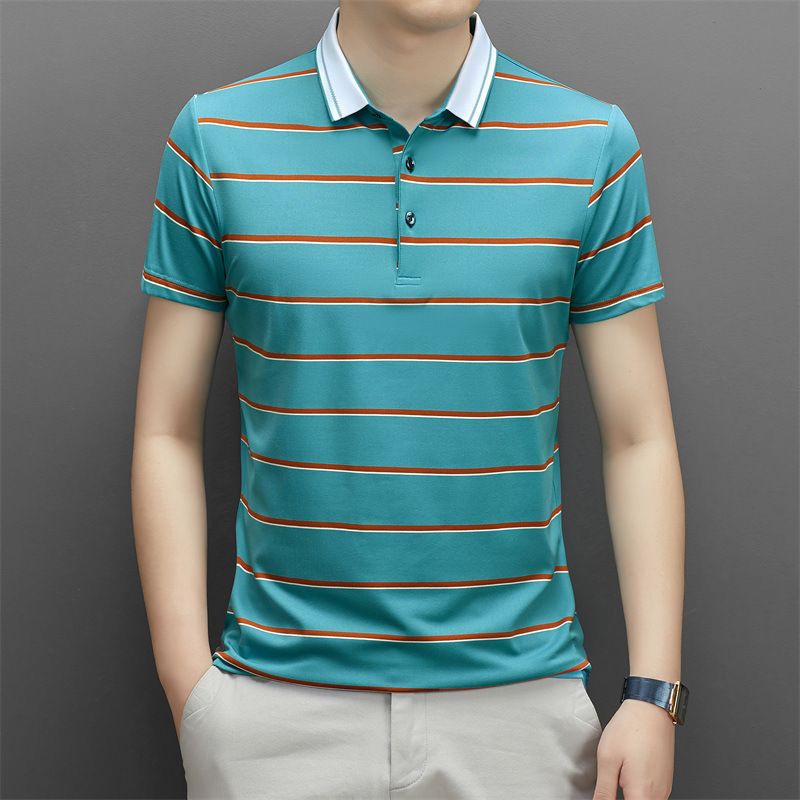 Summer new style high quality cotton stripe polo shirt for men business golf t shirt basic work clothes  T-Shirts