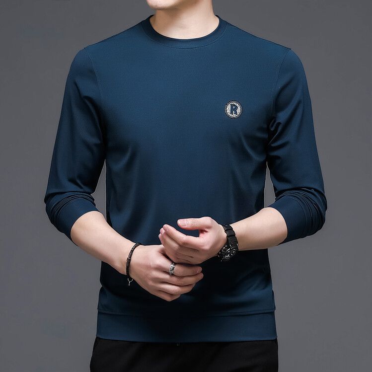Long sleeved T-shirt men's round neck base shirt fashionable versatile top  T-Shirts