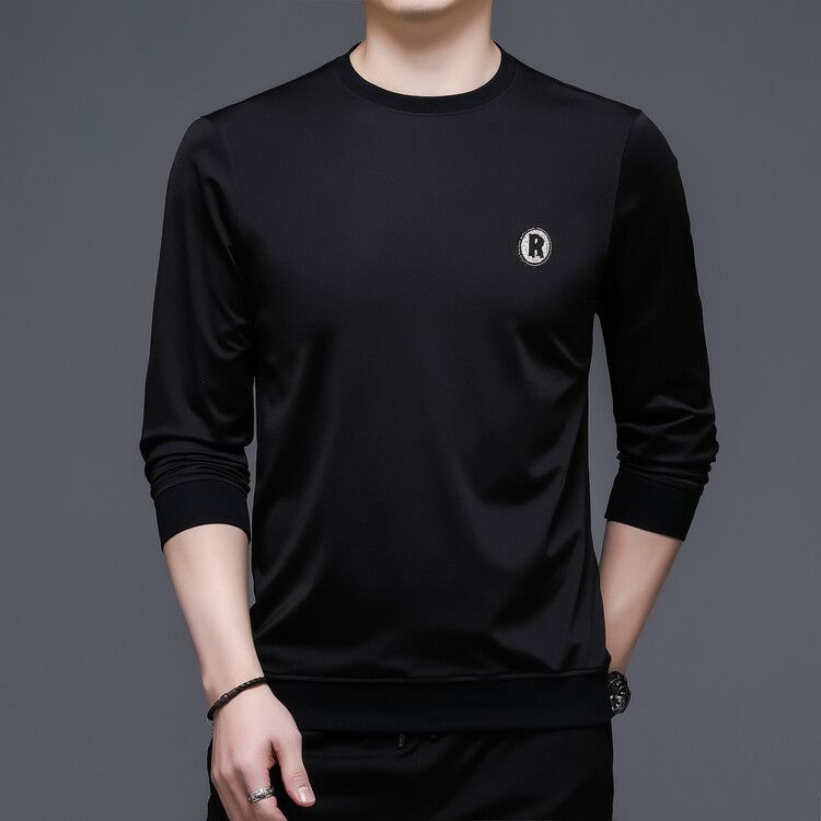 Long sleeved T-shirt men's round neck base shirt fashionable versatile top  T-Shirts