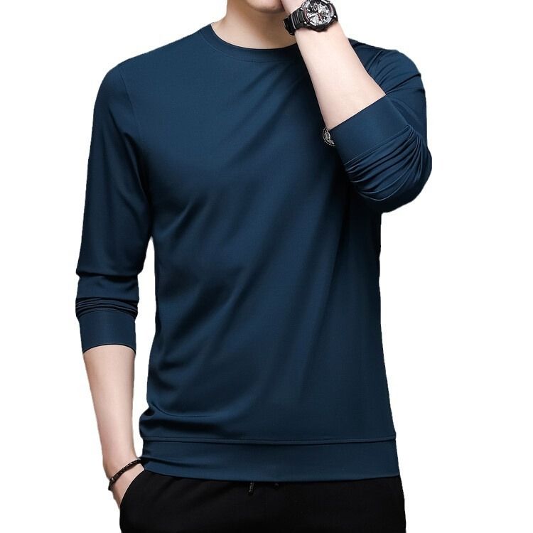 Long sleeved T-shirt men's round neck base shirt fashionable versatile top  T-Shirts