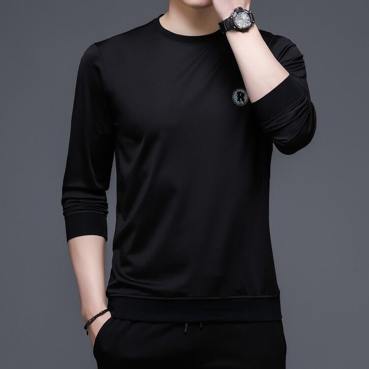 Long sleeved T-shirt men's round neck base shirt fashionable versatile top  T-Shirts