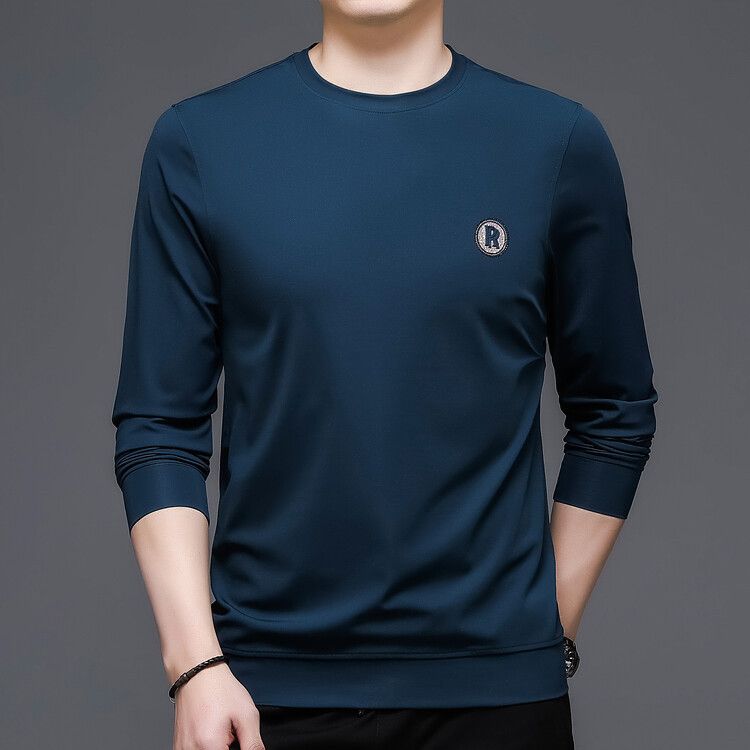Long sleeved T-shirt men's round neck base shirt fashionable versatile top  T-Shirts