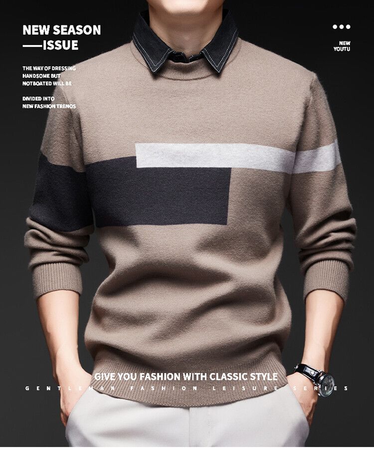 Fashion Casual Men'S Pullover Autumn And Winter Round Neck Business Casual Knitted Sweater Thick Korean Slim Fit Top  T-Shirts