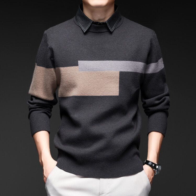 Fashion Casual Men'S Pullover Autumn And Winter Round Neck Business Casual Knitted Sweater Thick Korean Slim Fit Top  T-Shirts