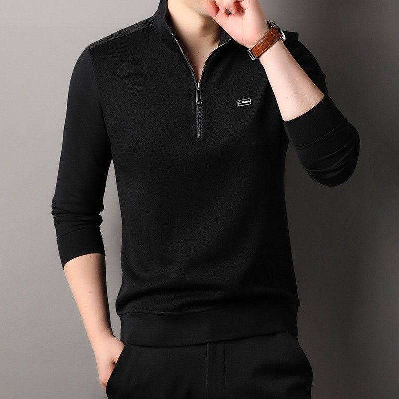 Top quality business knitted polo shirt men 1/4 zipper plain golf warm long sleeve polo shirt